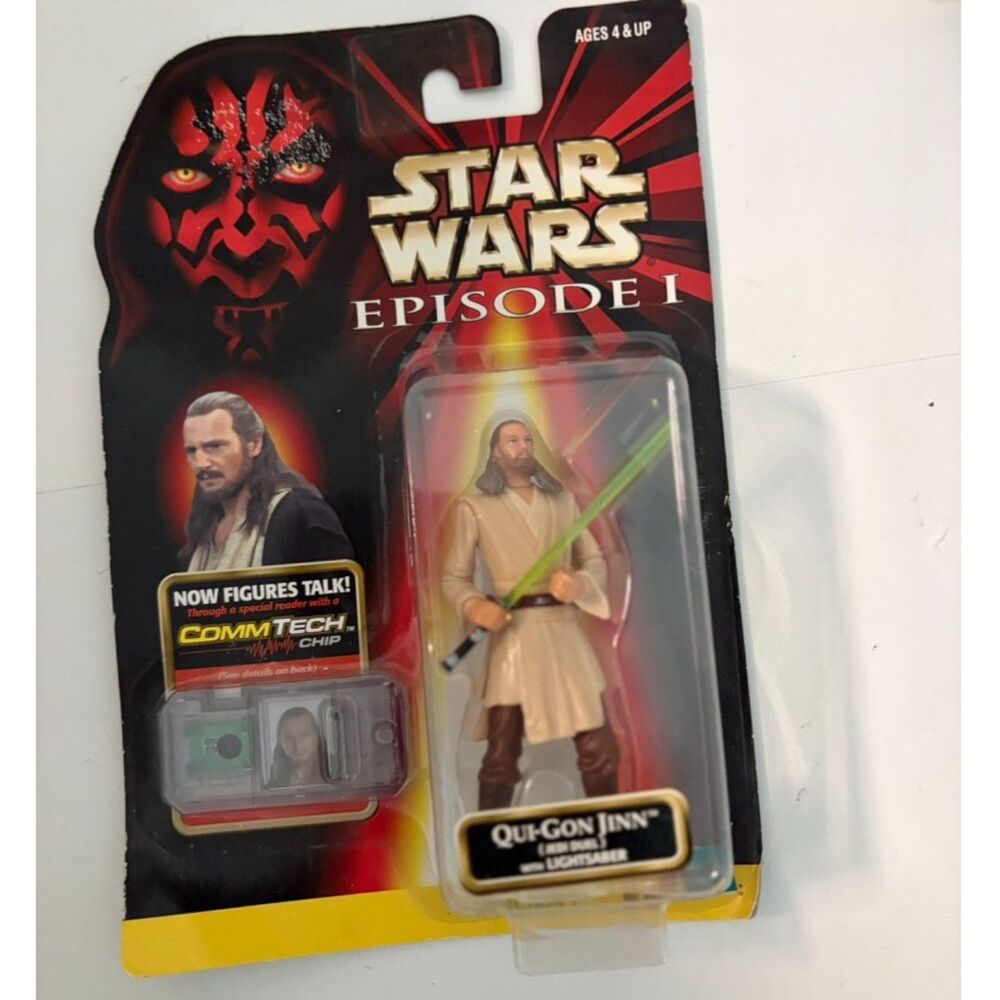 Star wars Episode 1 Qui-Gon  Jinn Jedi duel action figure with CommTech